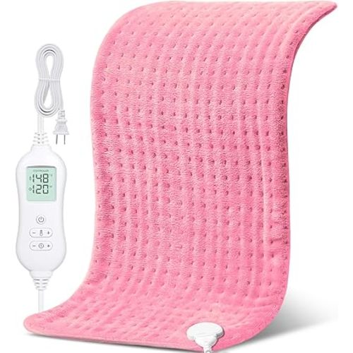 NOWWISH Heating Pad for Back Pain & Cramps Relief, Moist Heat Pad for Neck & Shoulder, Auto Shut Off, Machine Washable, Gifts for Women, 17"x33" Pink