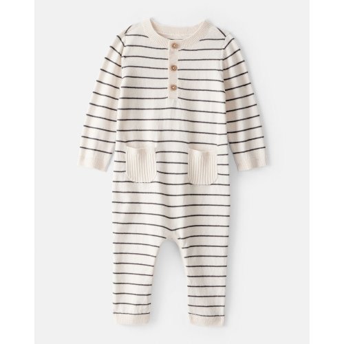 Baby Boy Striped Cotton Long-Sleeve Jumpsuit - White - Carter's | Carter's