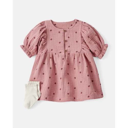 Baby Girl 2-Piece Acorn Print Short-Sleeve Dress Set - Pink - Carter's | Carter's