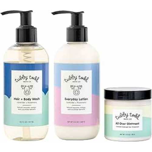 TUBBY TODD 3-Step Baby Bath & Skincare Routine - The Regulars Bundle - 8.5oz Baby Shampoo and Body Wash, 8.5oz Everyday Lotion & 3.5oz All Over Ointment - Lavender Rosemary