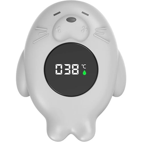 Baby Bath Thermometer Safety, Auto ON/Off Waterproof Bathtub Thermometer with Temperature Warning, Rubber Sea Otter Pool Floating Toy for Infant Toddler Bathing