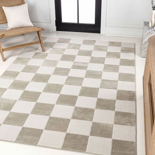 JONATHAN Y Thea Modern Geometric Checkerboard High-Low Beige/Cream 5 ft. x 8 ft. Area Rug, Easy-Clean, Soft, Durable Construction