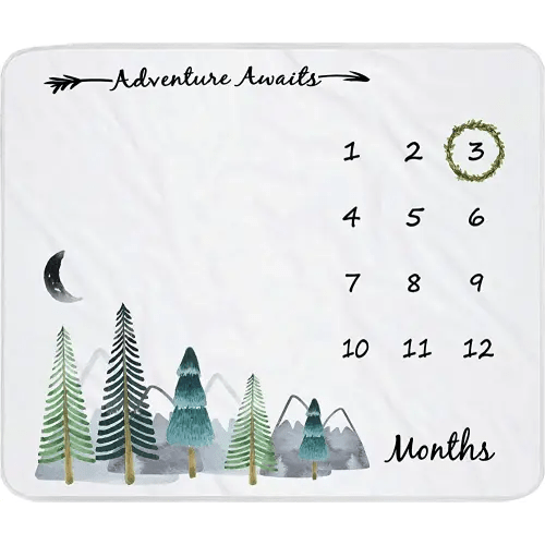 Baby Monthly Milestone Blanket for Boy Girl Gender Neutral Gift for Baby Shower, Mountain Blanket for Newborn Picture, Wreath &12 Stickers Included, Soft Flannel Blanket 45''x40''
