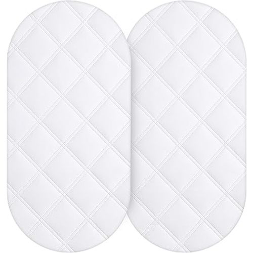 Yoofoss Waterproof Bassinet Mattress Pad Cover 2 Pack Fit for Hourglass/Oval Bassinet Mattress, Baby Bassinet Mattress Protector for Boys and Girls 32X16in White