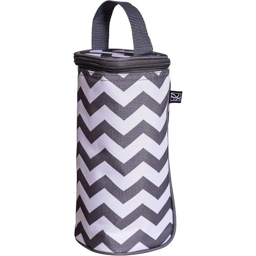 J.L. Childress Breastmilk Cooler & Baby Bottle Bag, Insulated & Leak Proof, Ice Pack Included, Single Bottle, Grey Chevron