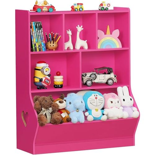 Lerliuo Kids Storage Organizer, 3 Tier Children Bookcase and Bookshelf, Toddler 6 Cubby Cabinet, Wood Book Shelf for Playroom, Bedroom, Living Room, Nursery, School 39.17'' H (Pink)