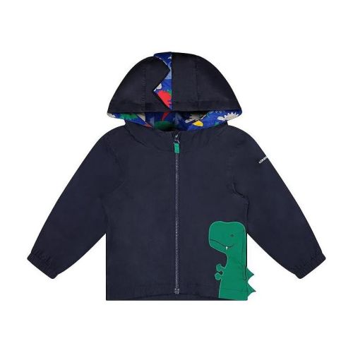 London Fog Baby Boys' Little Animal Jersey Lined Rainslicker Jacket, Navy Dino, 6-9 Months