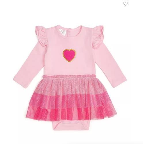 Pink Petal Valentine's Day Long Sleeve Tutu Bodysuit - Baby 6-12 months