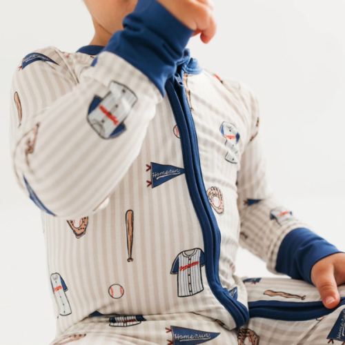 Blue Baseball Zipper Romper - PREORDER SHIPPING 9/12 – In My Jammers