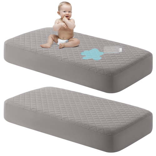 "NT Bay 2 Pack Quilted Toddler Waterproof Fitted Sheets, 28"" x 52"" Smoke Gray"