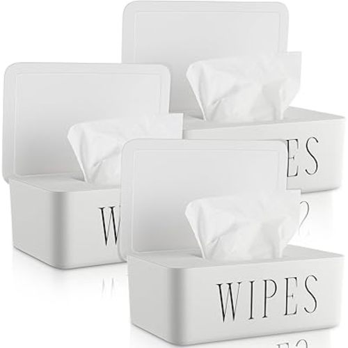 3 Pcs Large Baby Wipes Dispenser Refillable Wipe Holder with Lid Toilet Wipes Container for Bathroom Tissue Paper Storage Box for Home Office Cars (White,Small)