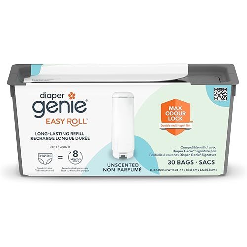 Diaper Genie Easy Roll Refill with 30 Bags | For the Diaper Genie Signature and Platinum Pails | Lasts Up to 8 Months or Holds Up to 1,410 newborn Diapers Per Refill blue 1 Count