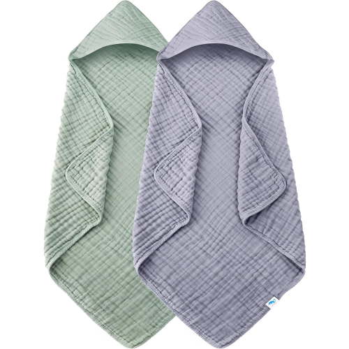 Muslin Hooded Baby Bath Towels - 100% Cotton Towel for Babies, Infants, Toddlers- Highly Absorbent and Newborn Essential, Light Bean Paste