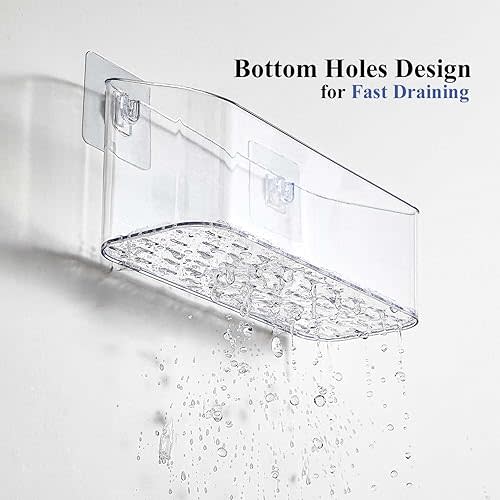 Shower Caddy, Adhesive Large Capacity Shower Organizer, Wall Mounted Holder No Drill Shelves Rack and Home Decor, Clear White