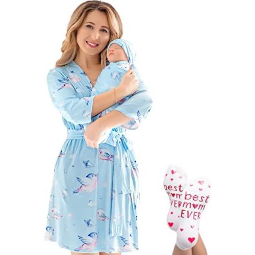 Mommy and Me Robe and Swaddle Set | Maternity Robe Matching Baby Girl, Boy