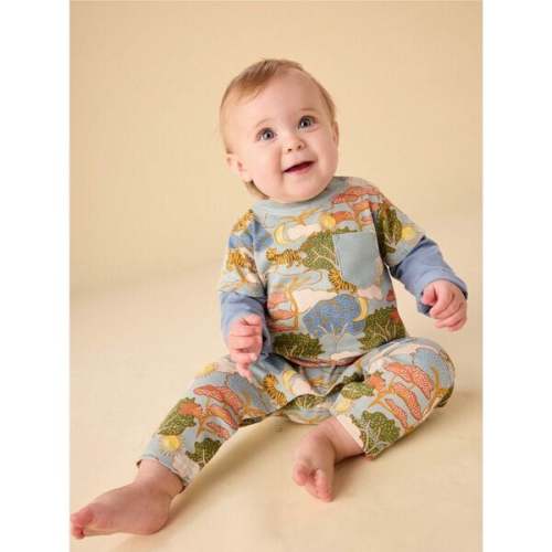 Layered Button-Up Baby Romper, Sun & Moon Folktale - Tea Collection | Maisonette