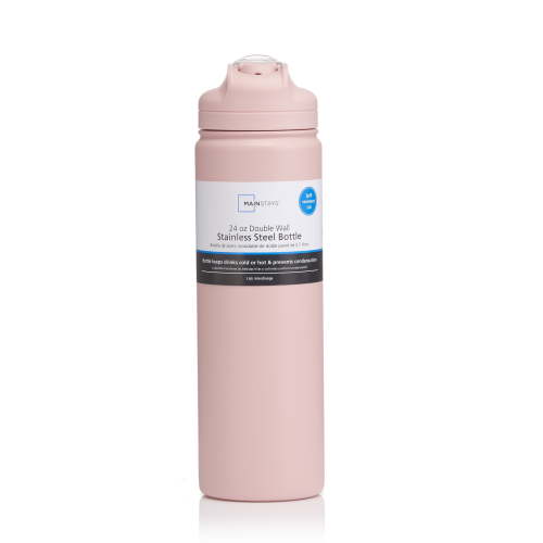 Mainstays 24 fl oz Pearl Blush Solid Print Insulated Stainless Steel Water Bottle with Flip-Top Lid