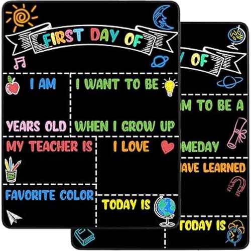 First and Last Day of School Chalkboard Sign Reusable, 14x11 in Back to School Board First & Last Day of Kindergarten Sign, Double Sided School Preschool Signs for Kids Girls Boys
