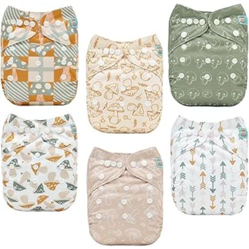 ALVABABY Baby Cloth Diapers 6 Pack with 12 Inserts Cloth Diaper Covers Adjustable Washable Reusable for Baby Girls and Boys 6DM128A