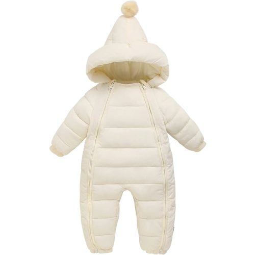 Happy Cherry Baby Boys Girls Winter Warm Romper Jumpsuit Hooded Loose Fit Bunting Jacket Double Zip Snowsuit Coverall