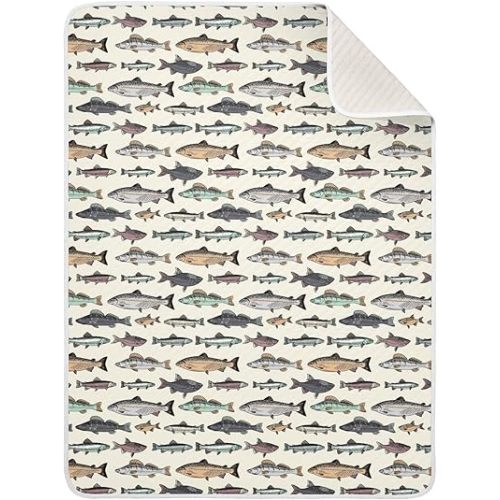 SHJI Baby Blanket Vintage Fishes Swaddle Blanket Cotton Nursery Girls Bed Blankets Boys Crib Blanket for Crib Stroller Nursery 30x40in