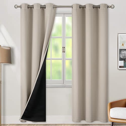 BGment Thermal Insulated 100% Blackout Curtains for Bedroom with Black Liner, Double Layer Full Room Darkening Noise Reducing Grommet Curtain (42 x 84 Inch, Cashmere, 2 Panels)