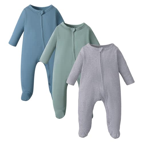 OPAWO Newborn Footie Pajamas with Mitten Cuffs Double Zipper Sleepers Baby Boy Girl Onesie Footed One-Piece Romper 0-6 Months