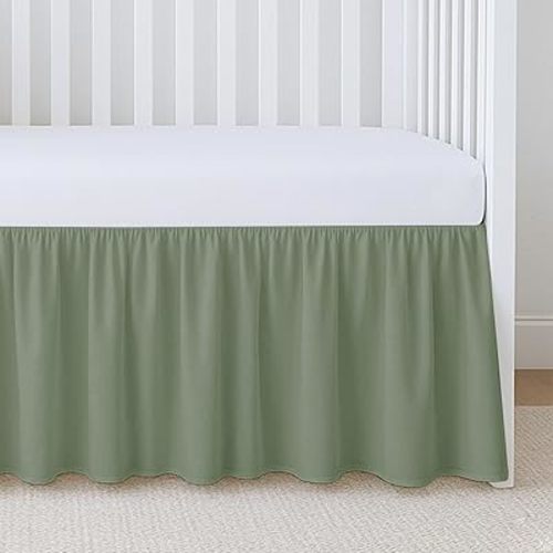 Crib Ruffle Bed Skirt Microfiber Nursery Bedding Skirt for Baby Girls (28” x 52” x 14’’) Inch - Sage Solid