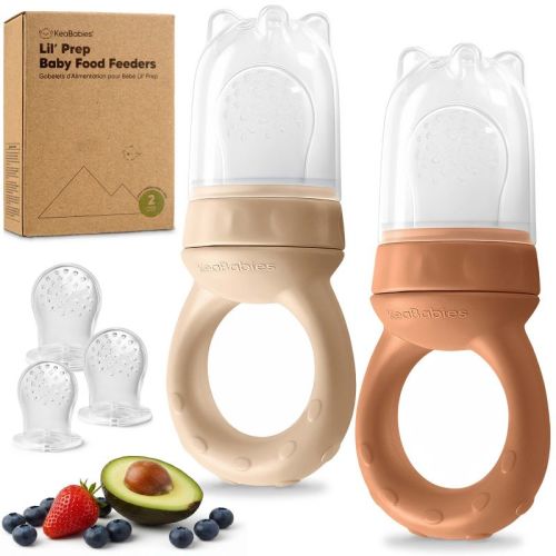 KeaBabies 2-Pack Prep Baby Food Feeder, BPA-Free Silicone Baby Fruit Feeder for Teething, 6-12 Months BLW Feeding Essentials (Terracotta)