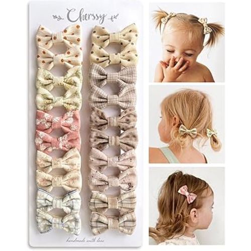 2" Baby Girls Hair Bow Clips, 20pcs Floral Fully Lined Hair Pins, Non Slip Baby Barrettes Accessories for Infants Toddlers Fine Hair by Cherssy