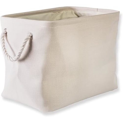 DII, Collapsible Variegated Polyester Storage Bin with Cotton Handles Medium Cream