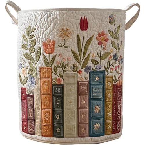 Quilted Laundry Basket with Handles, Boho Floral Quilted Storage Hamper, Large Capacity Laundry Basket for Nursery, Bedroom, Laundry Room,Clothes & Toys (Pattern 04, Medium (22"H x 16"W x 16"L))