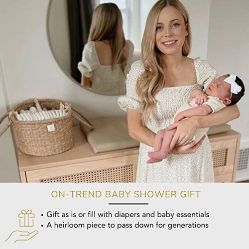 BEBE BASK Baby Diaper Caddy Organizer - Handmade Organic Seagrass - Luxury Diaper Caddy Basket - Cute Diaper Caddy for Baby Girl & Diaper Caddy for Baby Boy - Nursery Basket