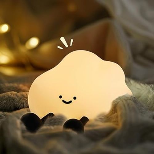 Cloud Night Light, Cute LED Silicone Squishy Lamp, USB Rechargeable & 3-Level Dimmable, Portable Bedside Touch Night Lamp with Timer, Gift for Girls, Boys, and Teens