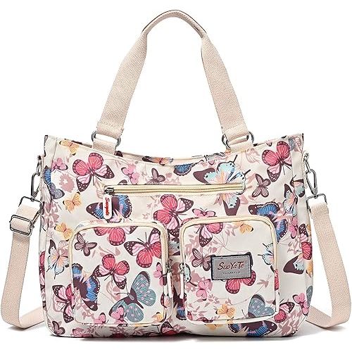 Women Utility Tote Bag Teacher Purses and Handbags for Nurse Waterproof Nylon Multi Pocket Shoulder Bag Work Tote Bag