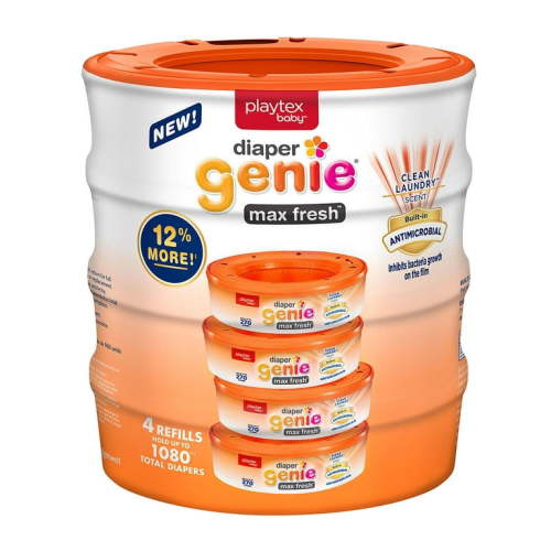 Playtex Diaper Genie Max Fresh, 4 Scented Disposal Filter Refills for Baby Nursery