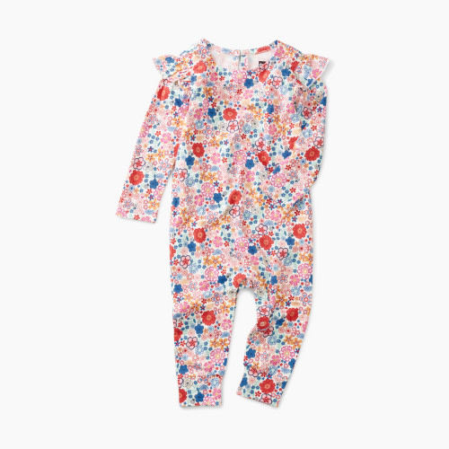 Tea Collection Ruffle Shoulder Baby Romper - Ditsy Sakura Floral, 3-6 M