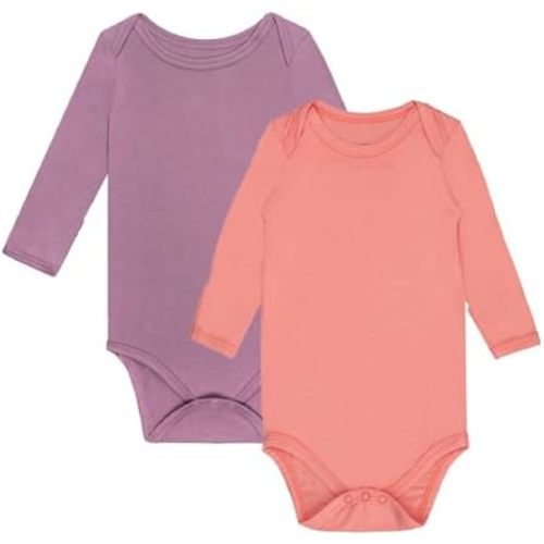 GUISBY Unisex Baby Rayon of Bamboo Snap Bodysuits, Long Sleeve with Mittens Cuffs Bodysuit 2-Packs