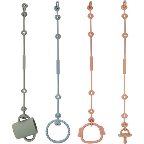 Toy Safety Straps, Socub Silicone Adjustable Baby Pacifier Teether Straps, 4pcs Toddler Toy Bottle Harness Straps for Strollers, High Chair, Cribs, Bags, BPA Free, Multi Colors
