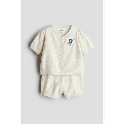 2-PIECE EMBROIDERY-DETAIL MOSS-KNIT SET