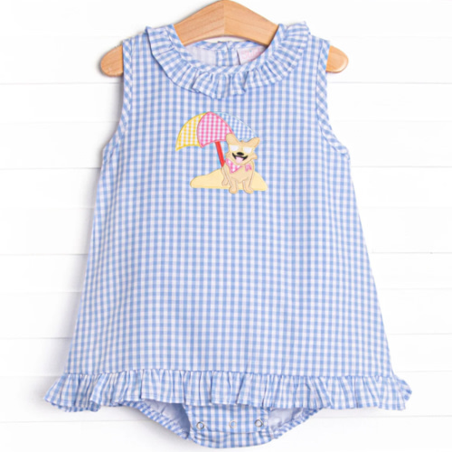 Corgi on the Coast Applique Skirted Bubble, Blue – Stitchy Fish