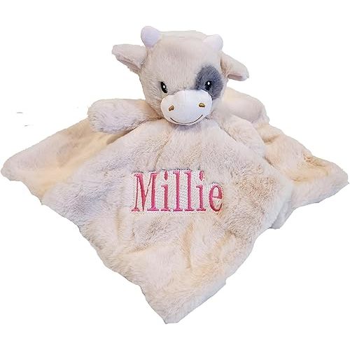 SONA G Designs Personalized Plush Cow Baby Lovey Lovie Security Blanket- Cream Color