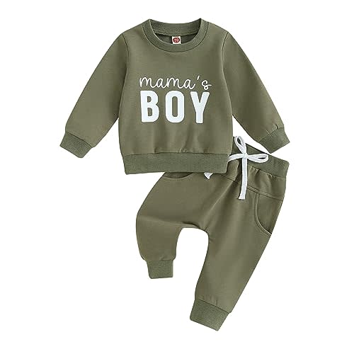Toddler Baby Boy Clothes Mamas Boy Fall Winter Outfit Long Sleeve Letter Sweatshirt Plaid Jogger Pants Newborn Set