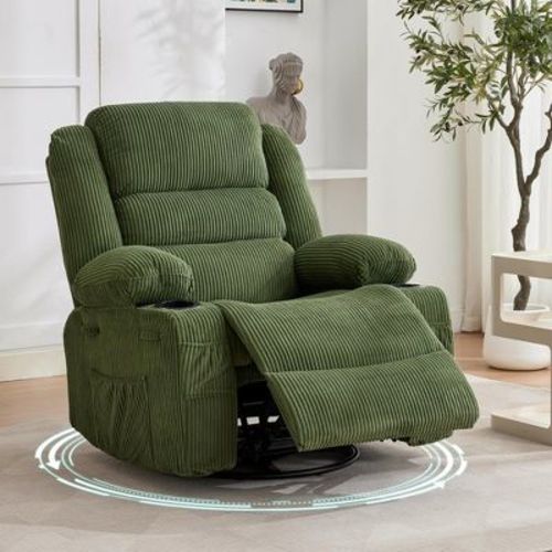360° Swivel Rocker Recliner Chair for Adults, Rocking Manual Glider Sofa with 3 Positions, 2 Cup Holders, 4 Pockets for Nursery, Living Room, Bedroom