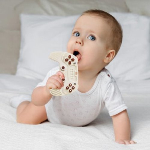 Gallickan Silicone Baby Teething Toys, Remote Control Shape Baby Teething Toys for Baby Chew Toys 0-6 6-12 Months, Pacifiers for Toddlers Infant, Beige