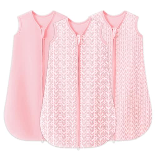 SWEET DOLPHIN Baby Sleep Sack 0-6 Months - 100% Cotton 2-Way Zipper TOG 0.5 Infant Wearable Blanket, Newborn Essentials Toddler 3 Pack Sleeping Sacks - Pink