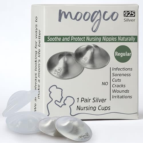 Moogco The Original Silver Nursing Cups - Nipple Shields for Nursing Newborn - Breastfeeding Essentials - Newborn Essentials Must Haves - Nipple Covers Breastfeeding - 925 Silver