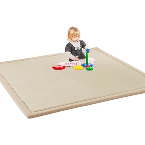 HOMBYS 1.2-Inch Thick Play Mat for Playpen 50x50, Memory Foam Baby Play Carpet Mat with Non-Slip Backing for Kids Toddler Crawling and Play, Super Soft Velvet Playmat for Nusery