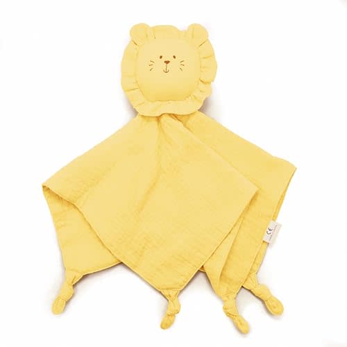 Little Rawr Organic Cotton Muslin Lion Loveys for Babies Baby Security Blanket Baby Snuggle Toy Newborn Essentials Must Haves(Lion-Yellow)