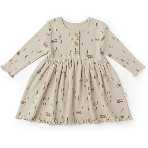 MakeMake Organics GOTS Organic Cotton Dress Girls Twirl Dress Henley Neck Long Sleeve Fall Toddler Girls Baby Non Toxic